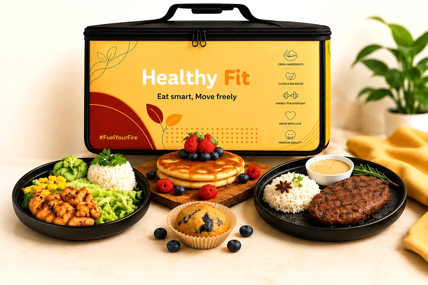 Healthy Fit delivery bag with three fresh plated meals